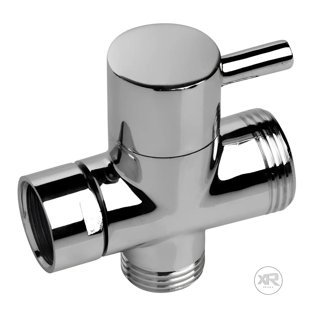 CleanStream Diverter Switch shower valve in a shiny chrome finish with a minimalist T-shaped design and lever handle.