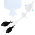 CleanStream double balloon enema nozzle with two black inflation bulbs and clear tubing, isolated on white background.