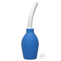 CleanStream douche and enema flush bulb with a blue silicone squeeze bulb and a white, curved, multi-hole nozzle.