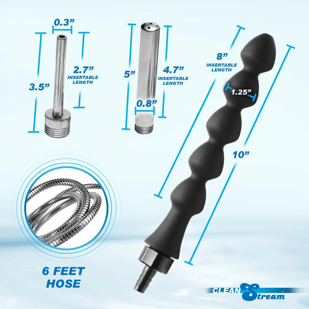 CleanStream Easy Flow Cleansing Kit featuring two stainless steel nozzles, a 6ft metal hose, and a 10in black attachment.