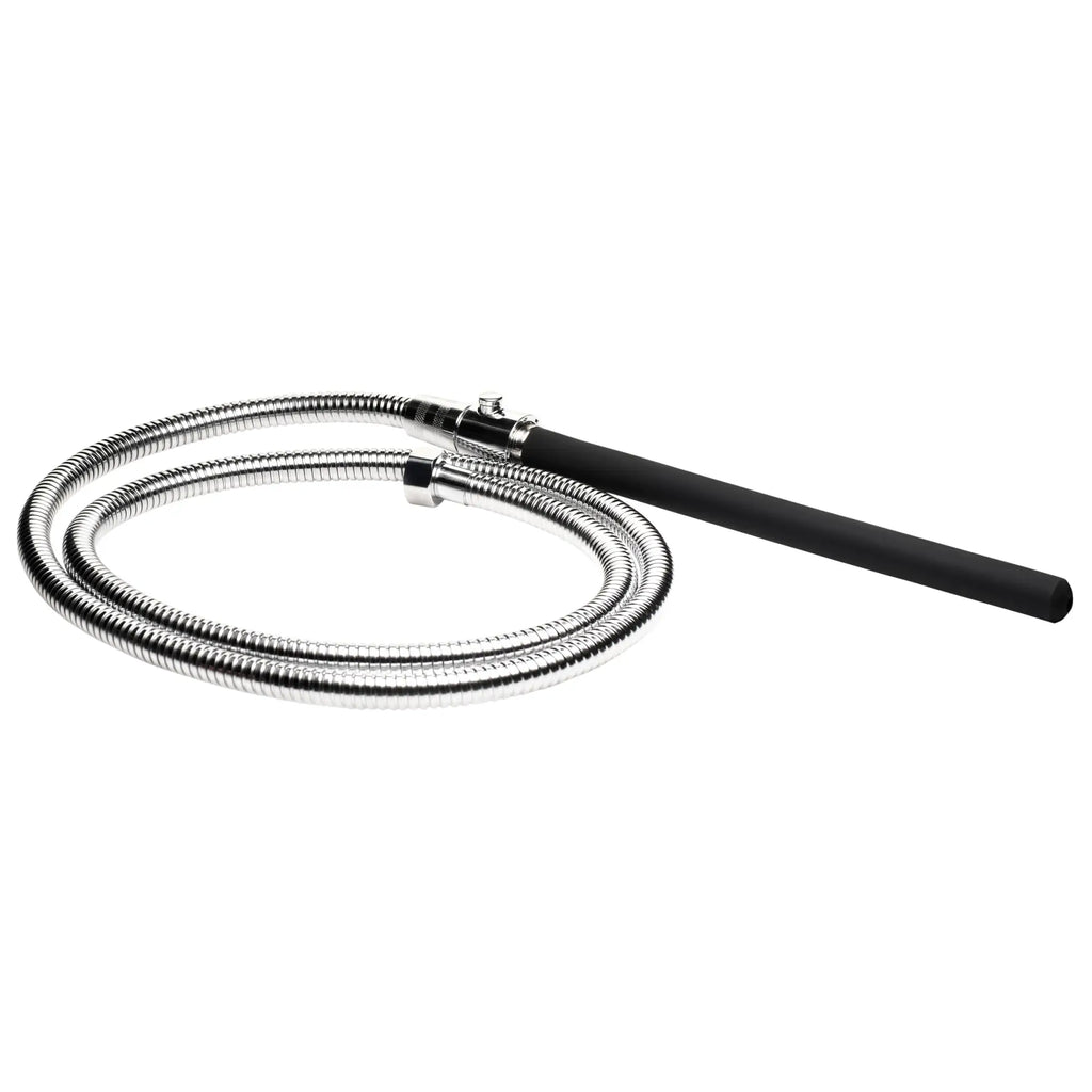 CleanStream EZ-Flow shower enema set with a coiled chrome hose and a smooth, black silicone nozzle.