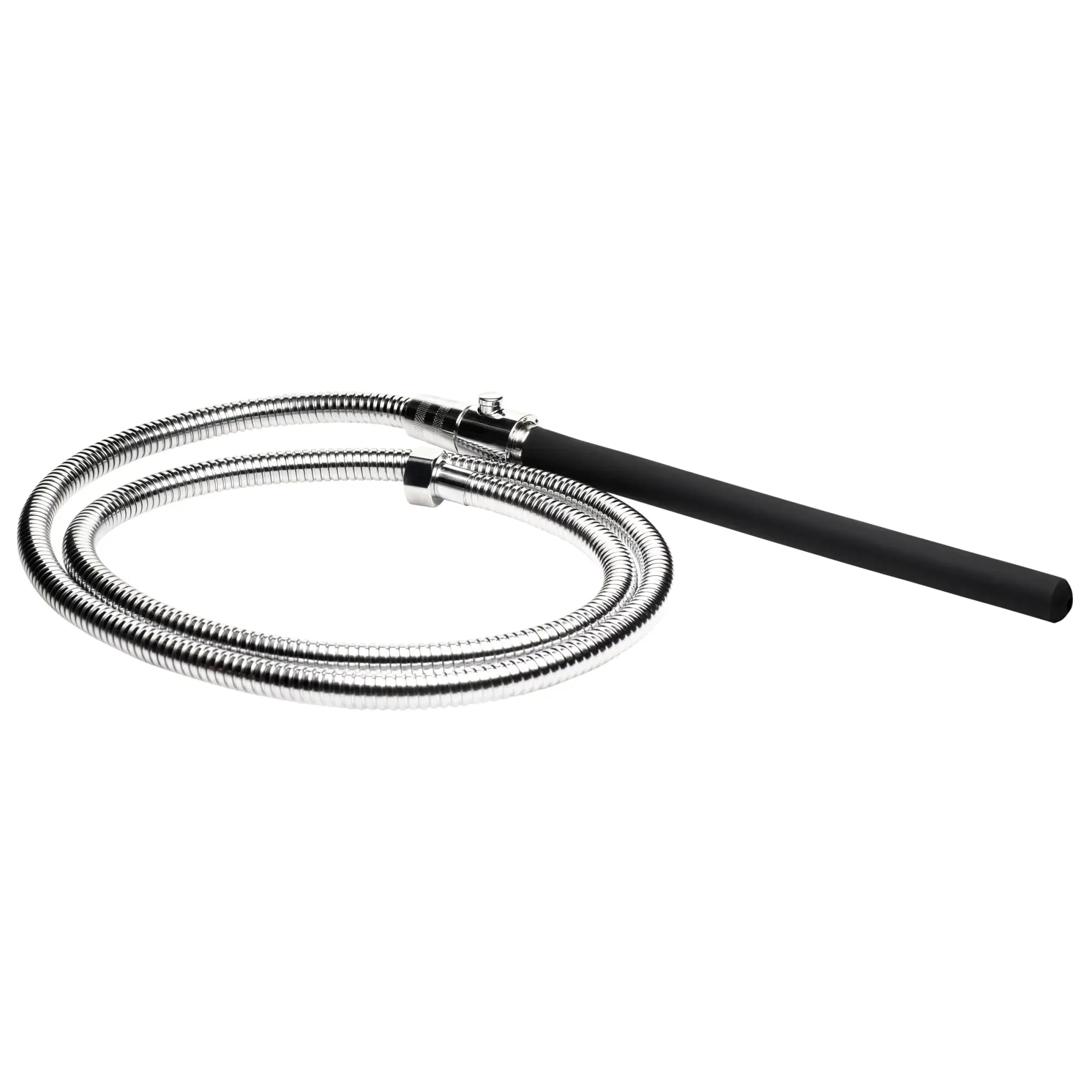 CleanStream EZ-Flow shower enema set with a coiled chrome hose and a smooth, black silicone nozzle.