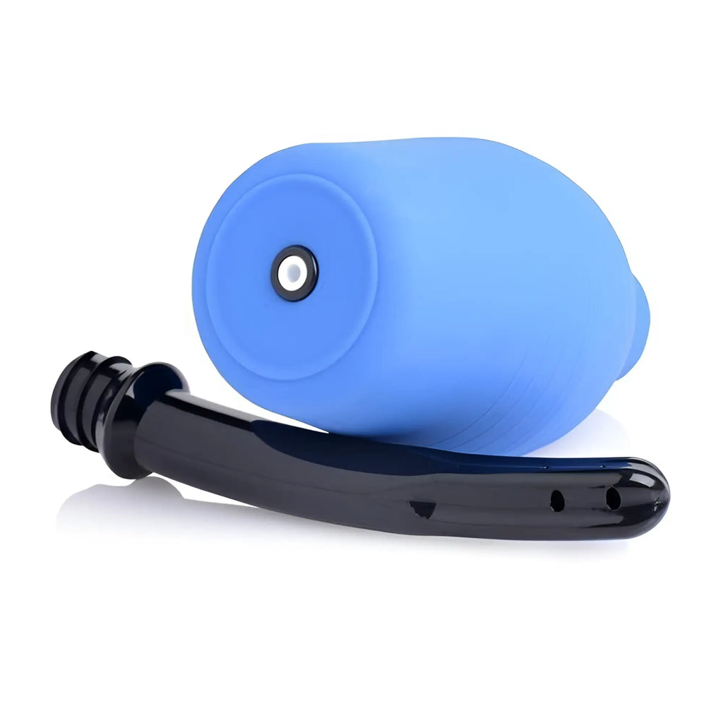 CleanStream Premium One-Way Valve Enema Douche: a light blue bulb with a detached, curved black nozzle.