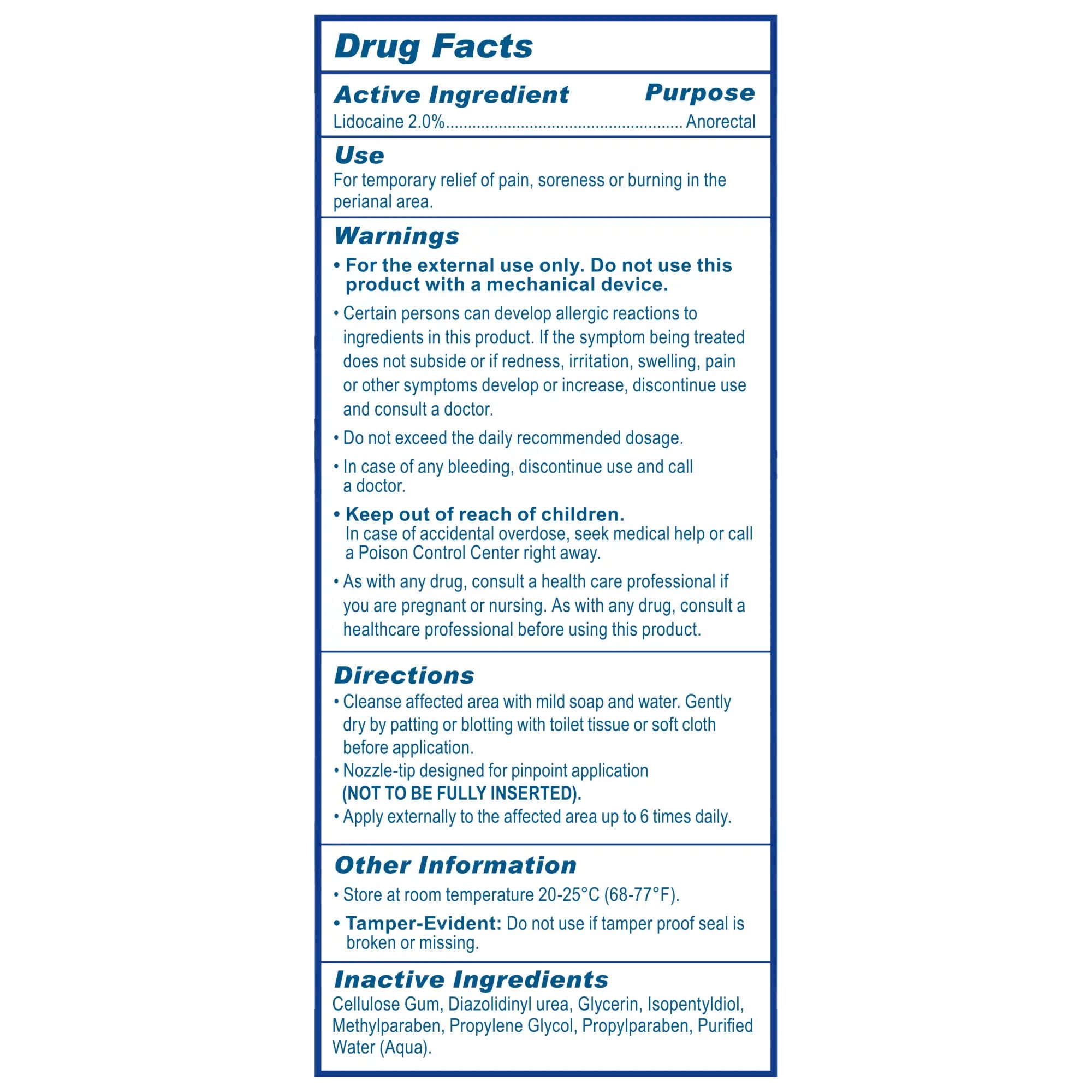 CleanStream Relax Desensitizing Lubricant drug facts label showing active ingredients, warnings, and usage directions.