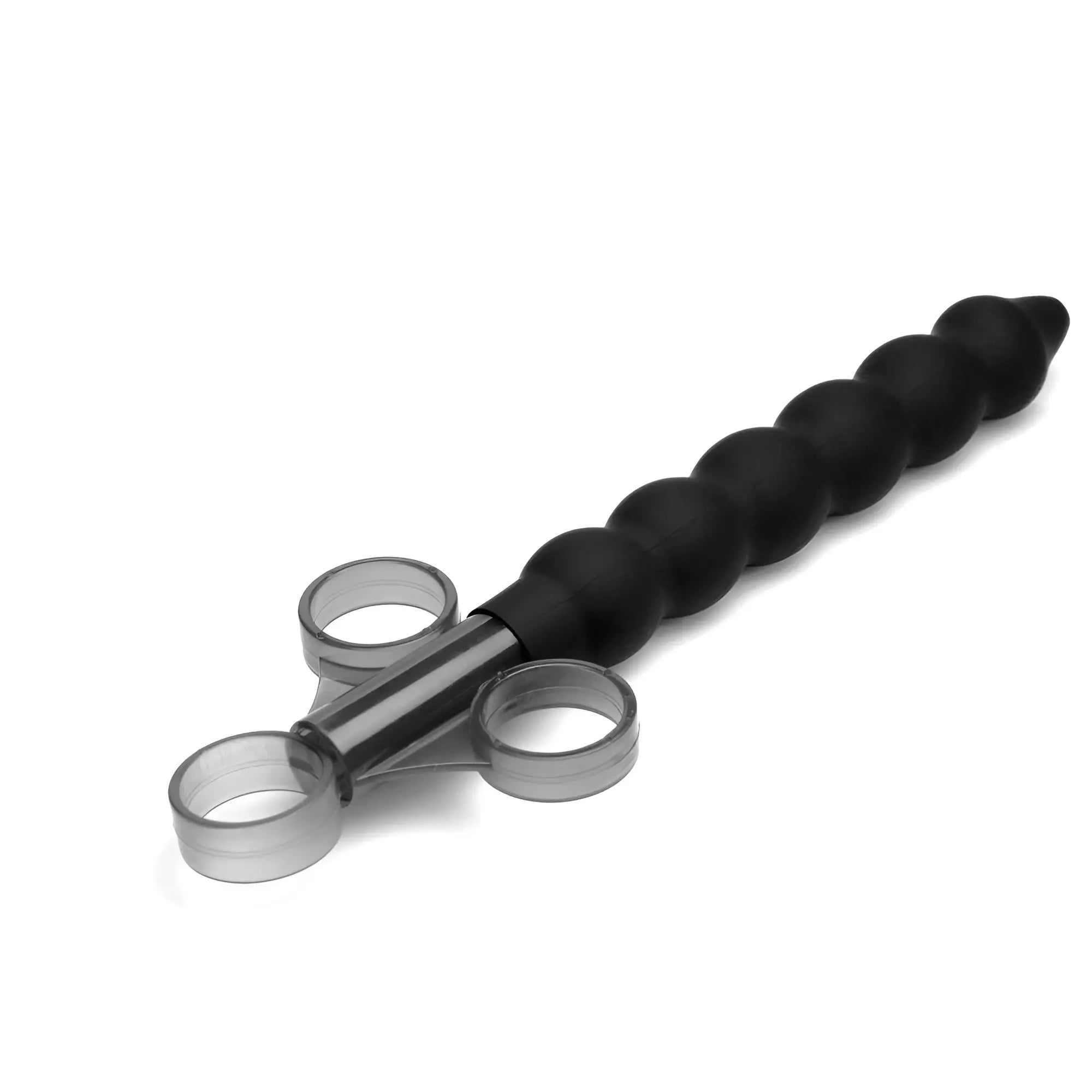 CleanStream Silicone Beaded Lubricant Launcher with a translucent grey finger-ring handle and black beaded wand.