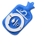 CleanStream Water Bottle Cleansing Kit: Blue ribbed rubber hot water bottle with white tubing and attachments.