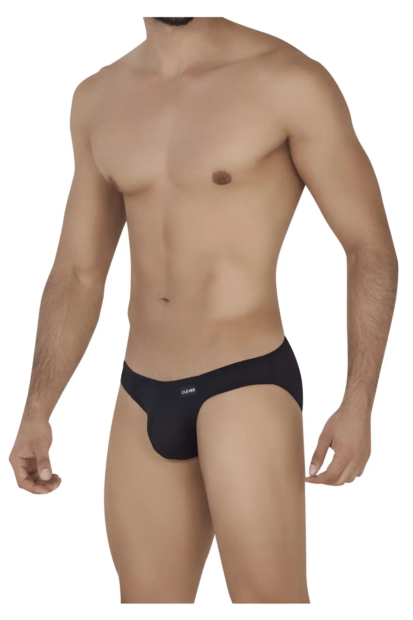 Black men’s briefs clever 0535-1 kroma bikini in black with sleek form-fitting design and cloth embroidered waistband