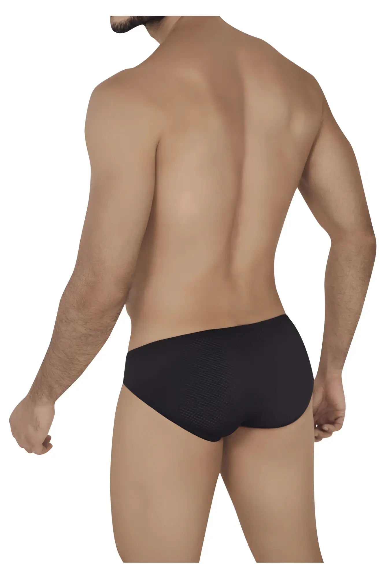 Black textured briefs clever 0535-1 kroma bikini in black showing front view with fabric texture detail
