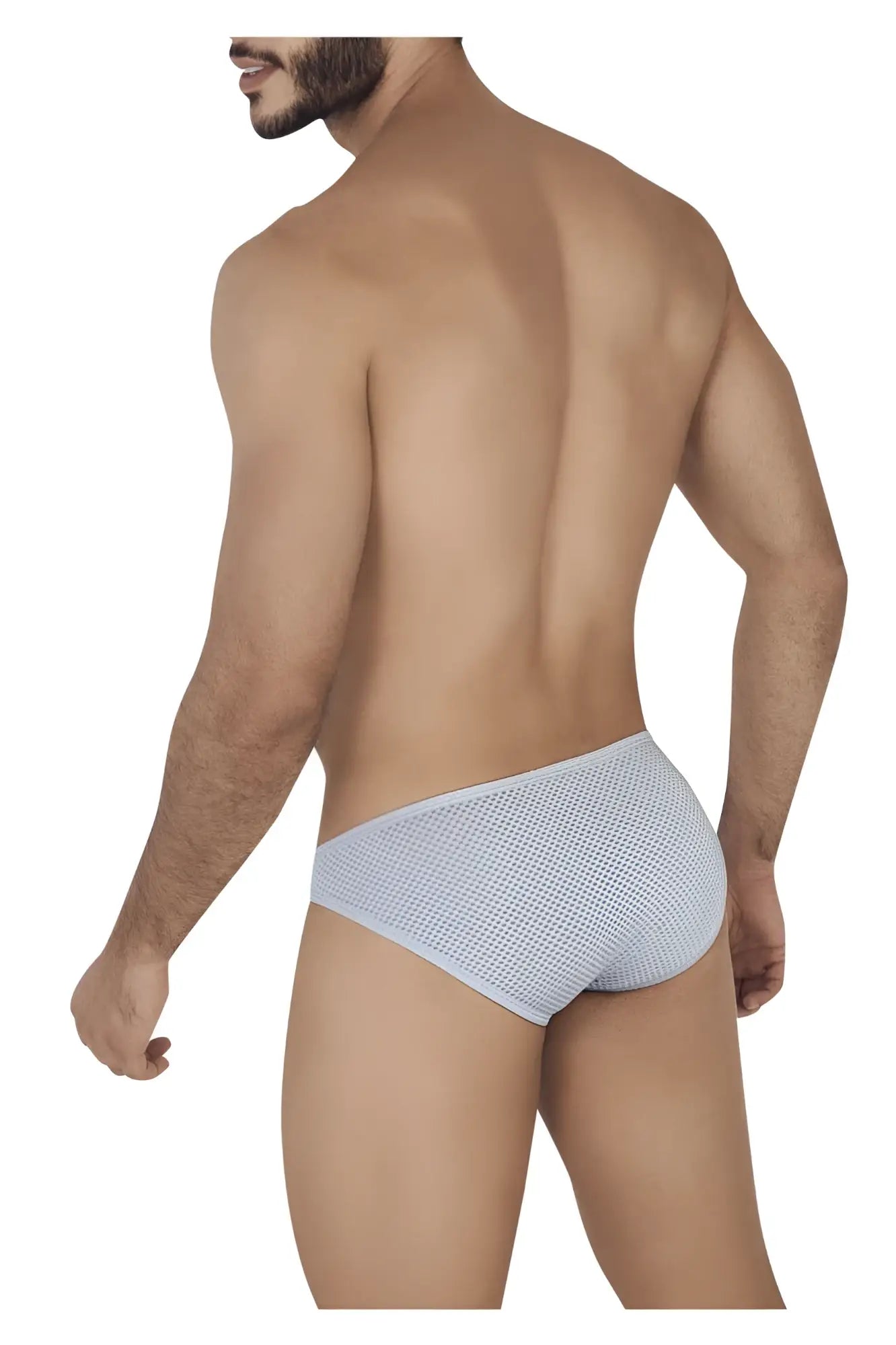 Light gray mesh briefs with a subtle textured pattern clever 0535-1 kroma bikini in gray shown from the back