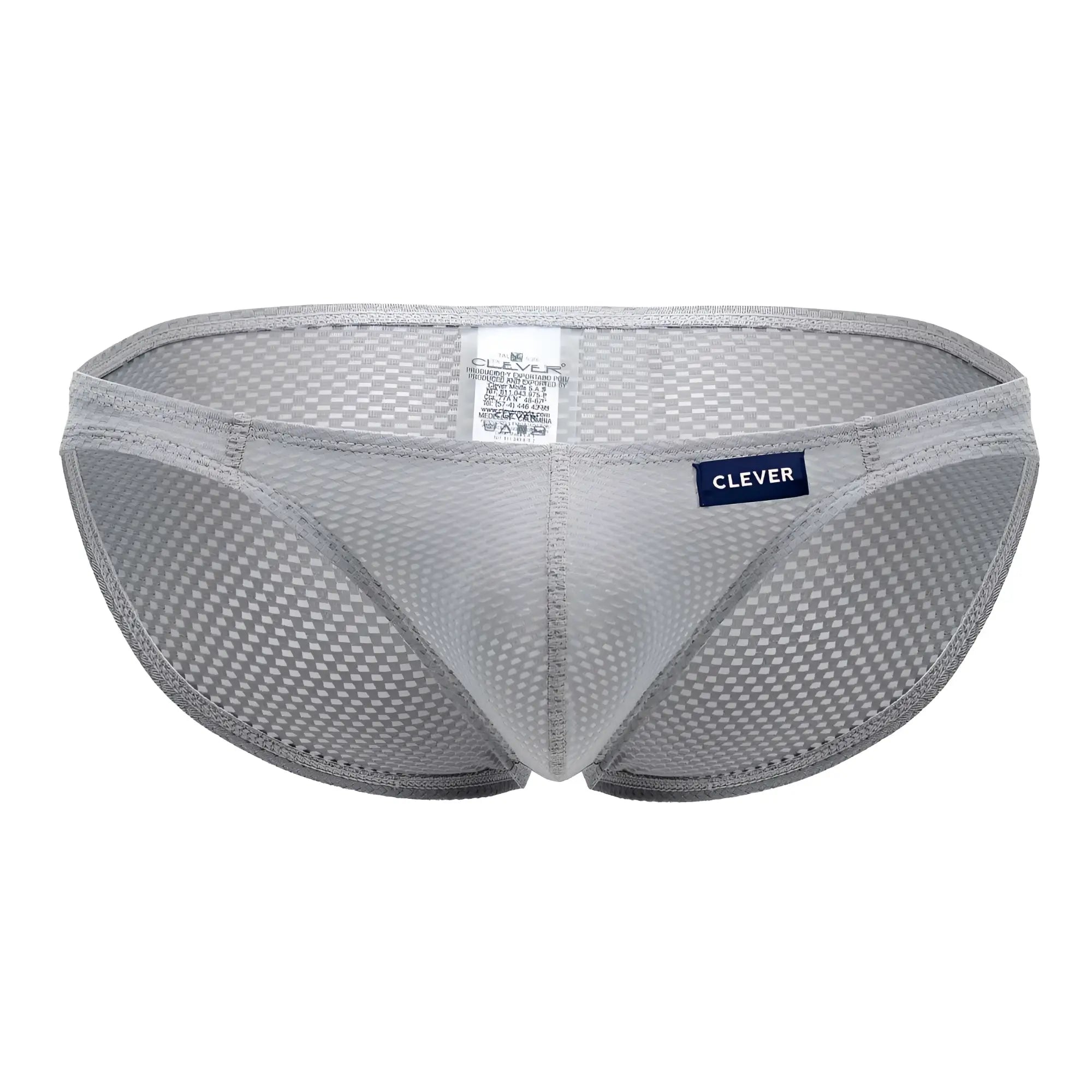 Gray mesh briefs with a subtle checkered pattern and navy blue Clever brand label from Clever 0535-1 Kroma Bikini