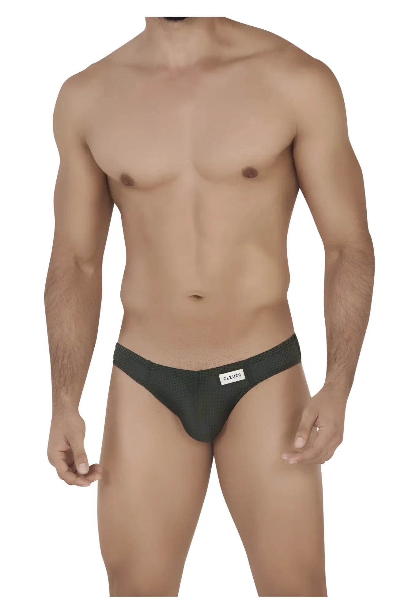 Dark green textured briefs with white clever brand label on waistband clever 0535-1 kroma bikini color green