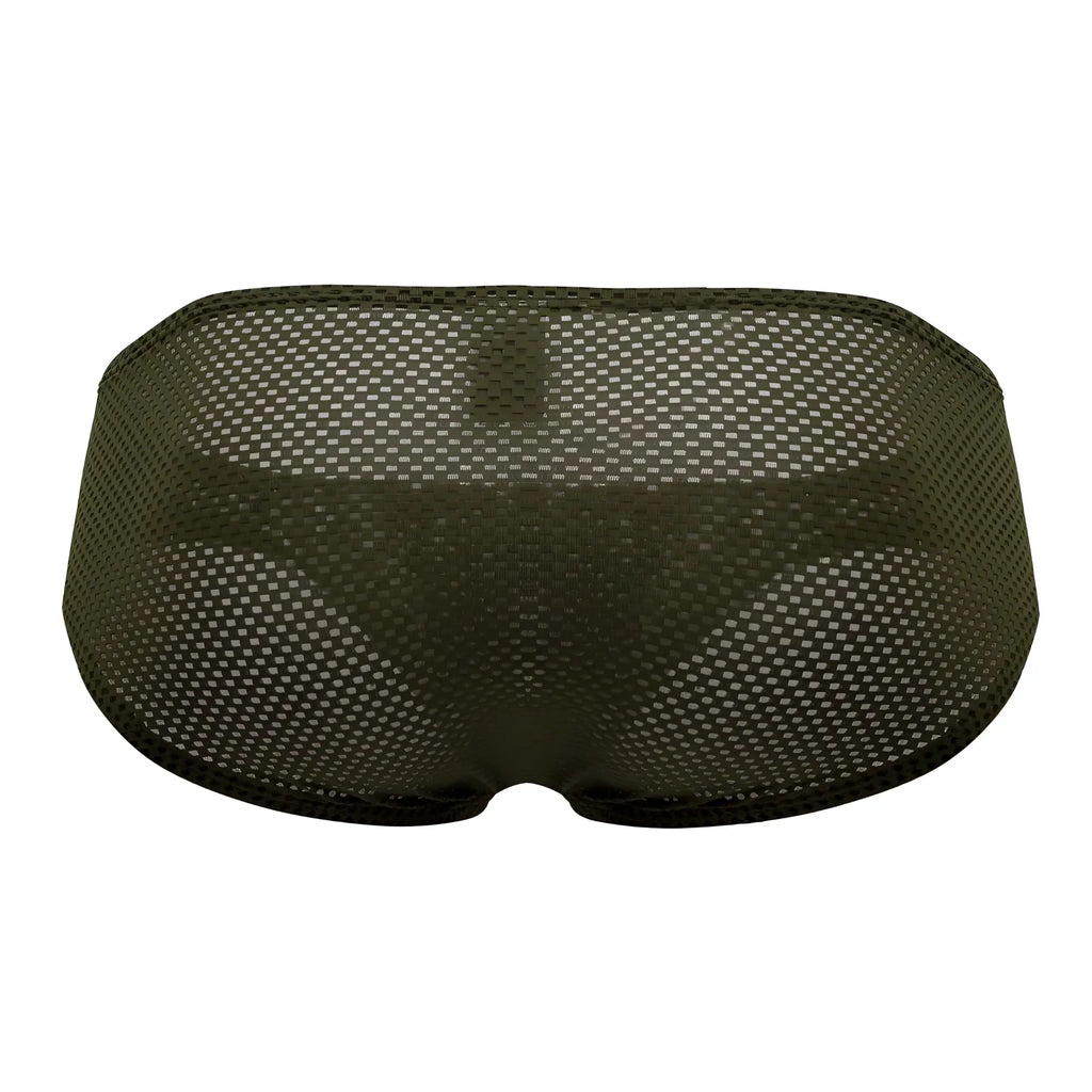 Olive green mesh briefs clever 0535-1 kroma bikini front view featuring breathable fabric and sleek design