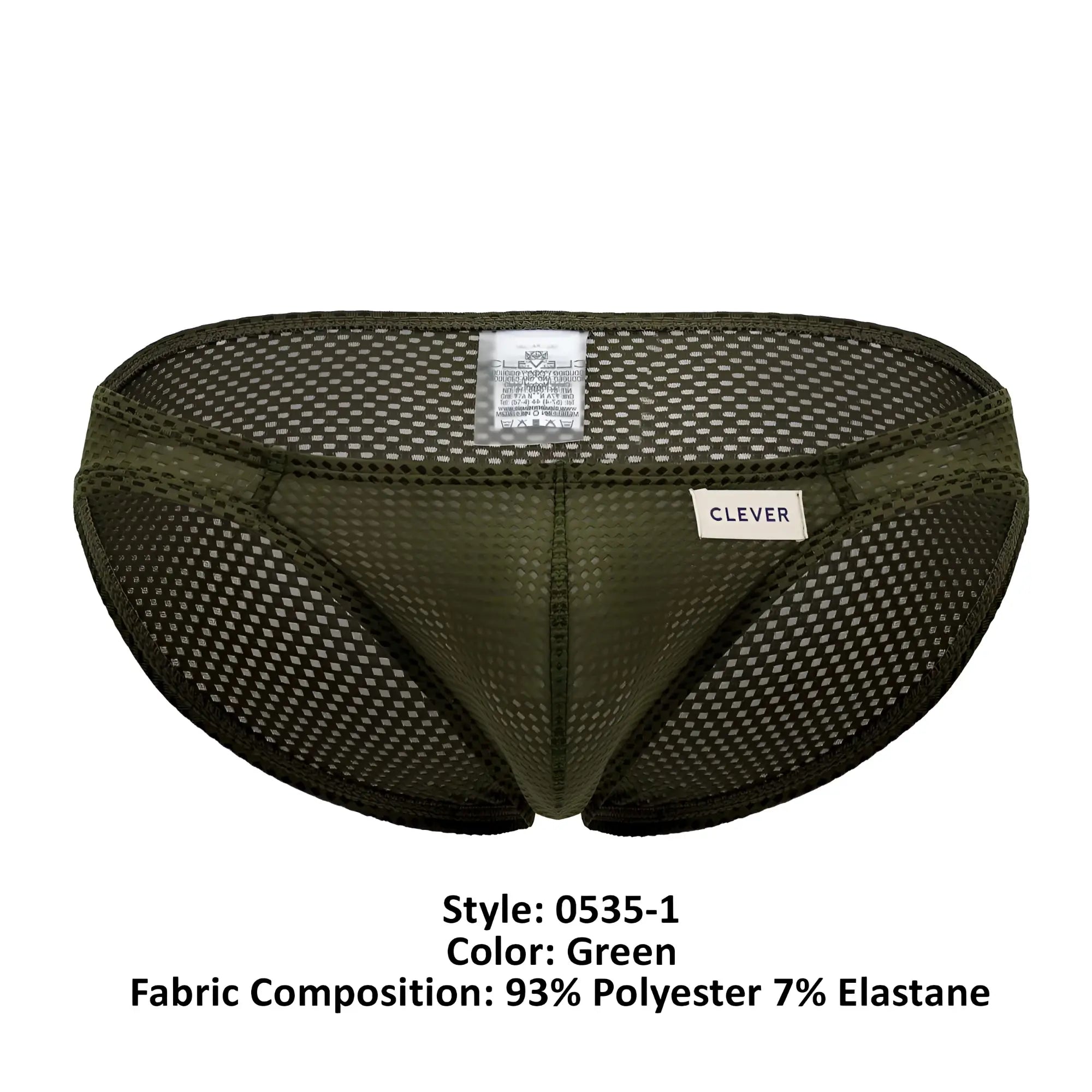 Olive green mesh clever 0535-1 kroma bikini briefs with clever label made of 93% polyester 7% elastane