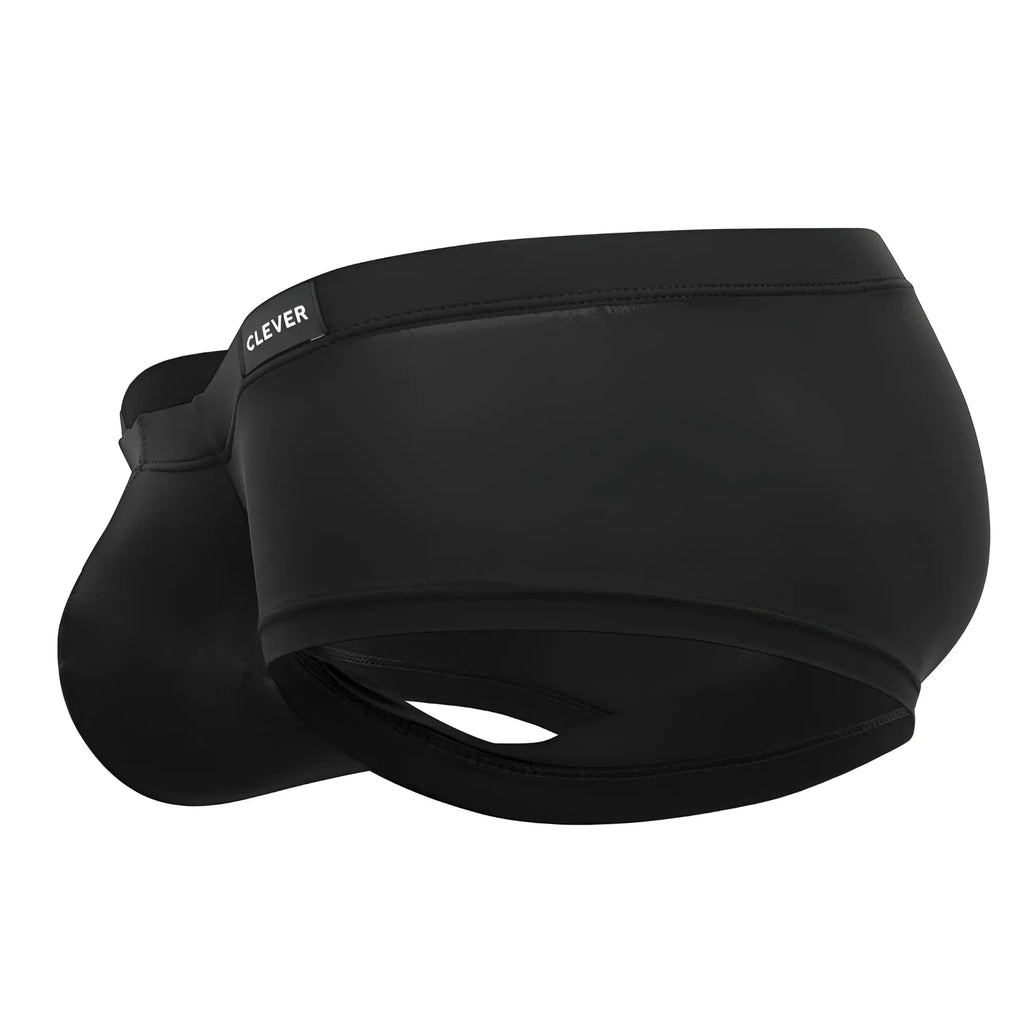 Black clever 0872 latin trunks with sleek form-fitting design and smooth fabric swim trunks for swimming use