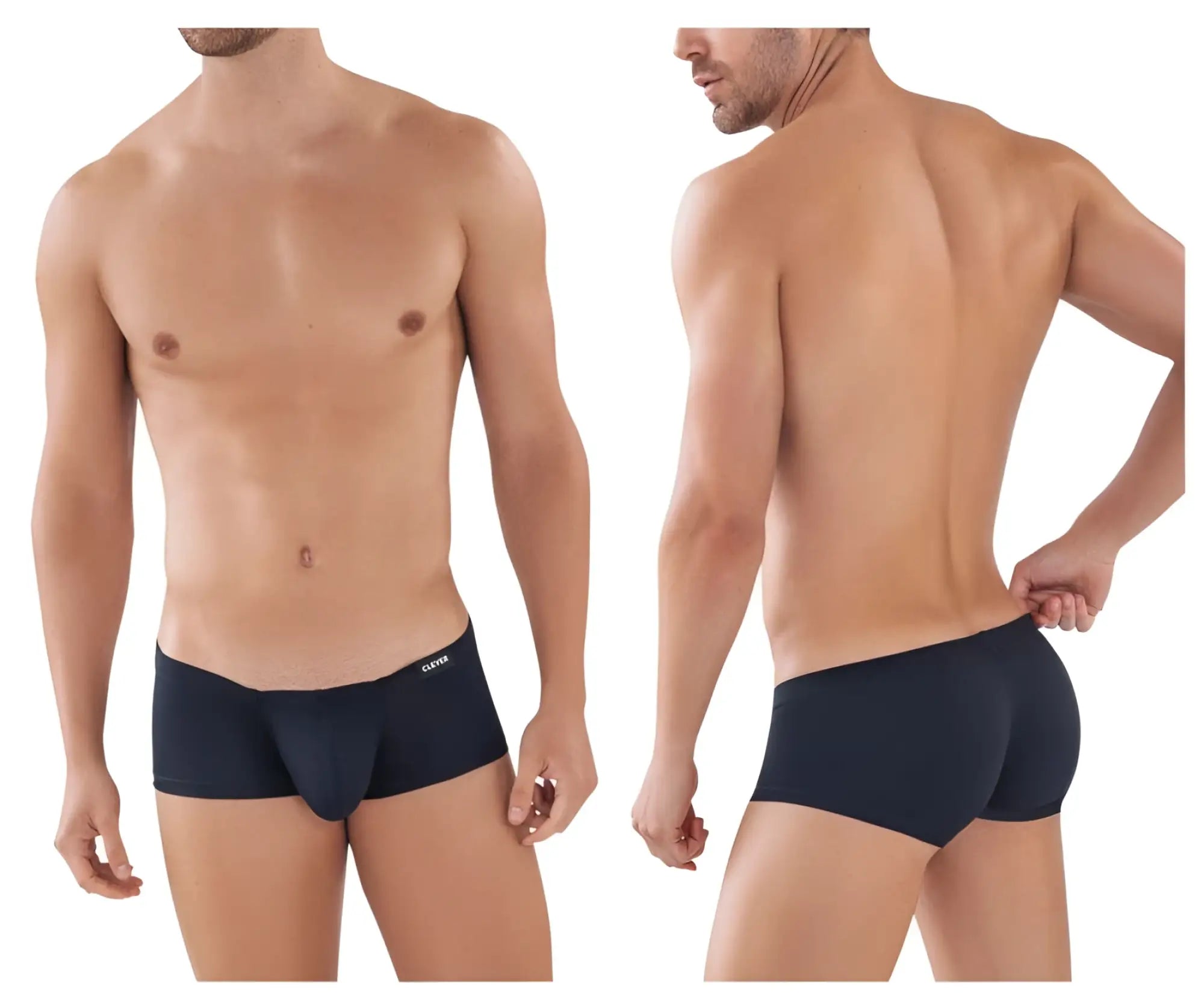 Black men’s clever 0872 latin trunks briefs with a snug fit black color and small brand logo on the waistband
