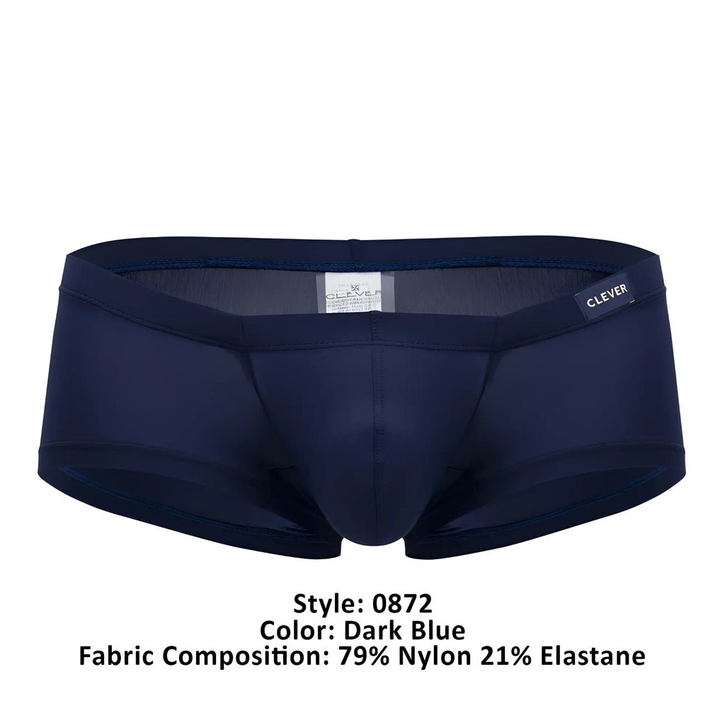 Dark blue clever 0872 latin trunks made of 79% nylon 21% elastane with sleek design and clever brand waistband label