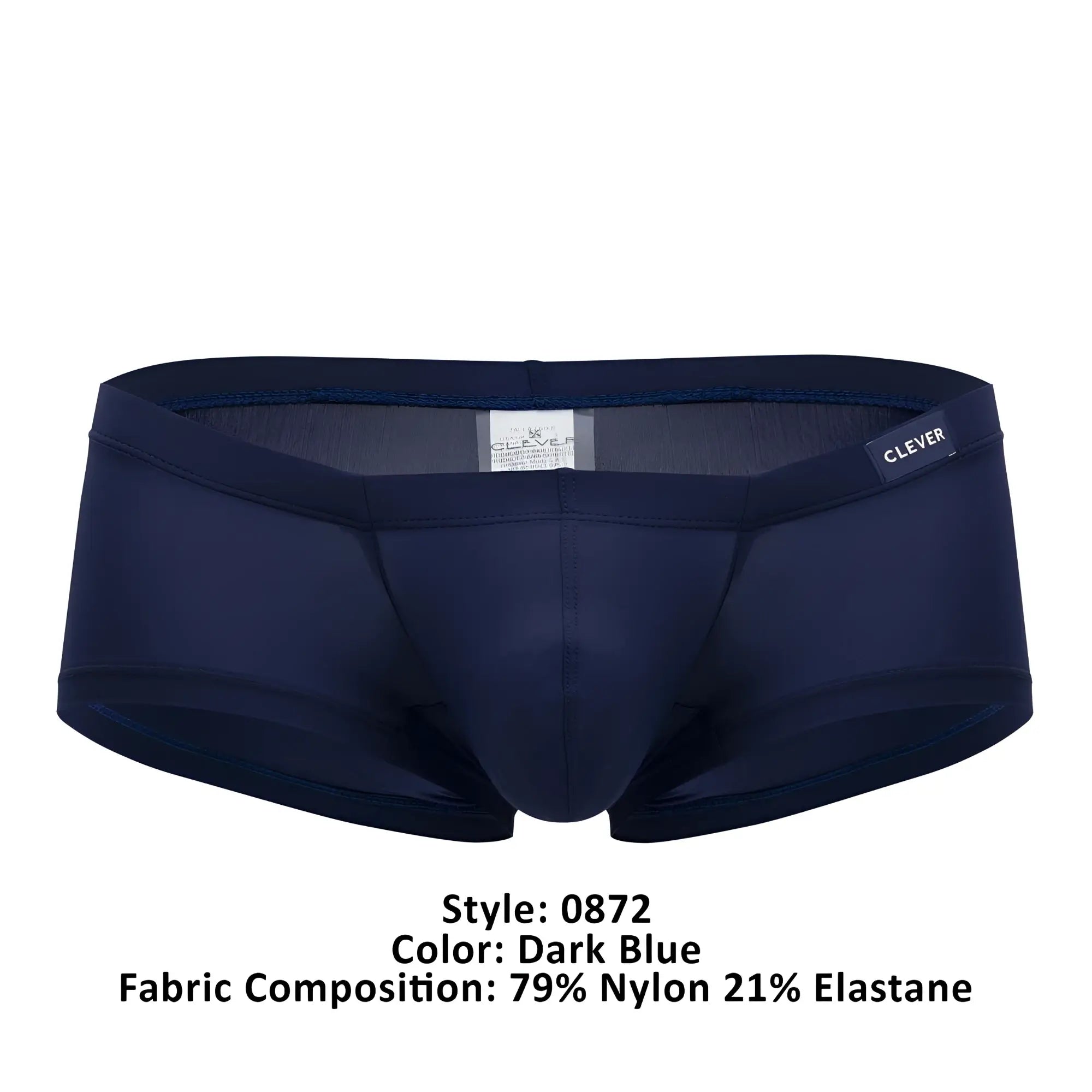 Dark blue clever 0872 latin trunks made of 79% nylon 21% elastane with sleek design and clever brand waistband label