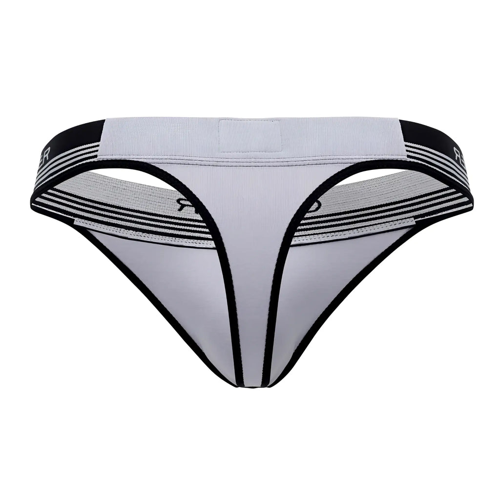 Gray and black clever 0926 comfy athletic-style thong with striped elastic waistband showing front side