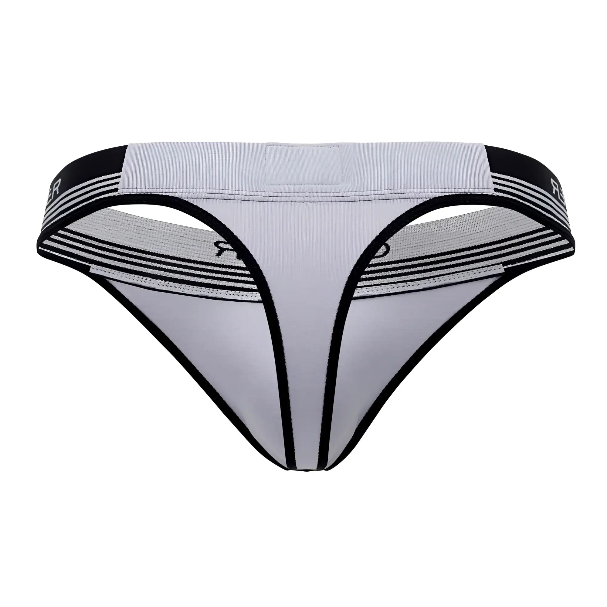 Gray and black clever 0926 comfy athletic-style thong with striped elastic waistband showing front side