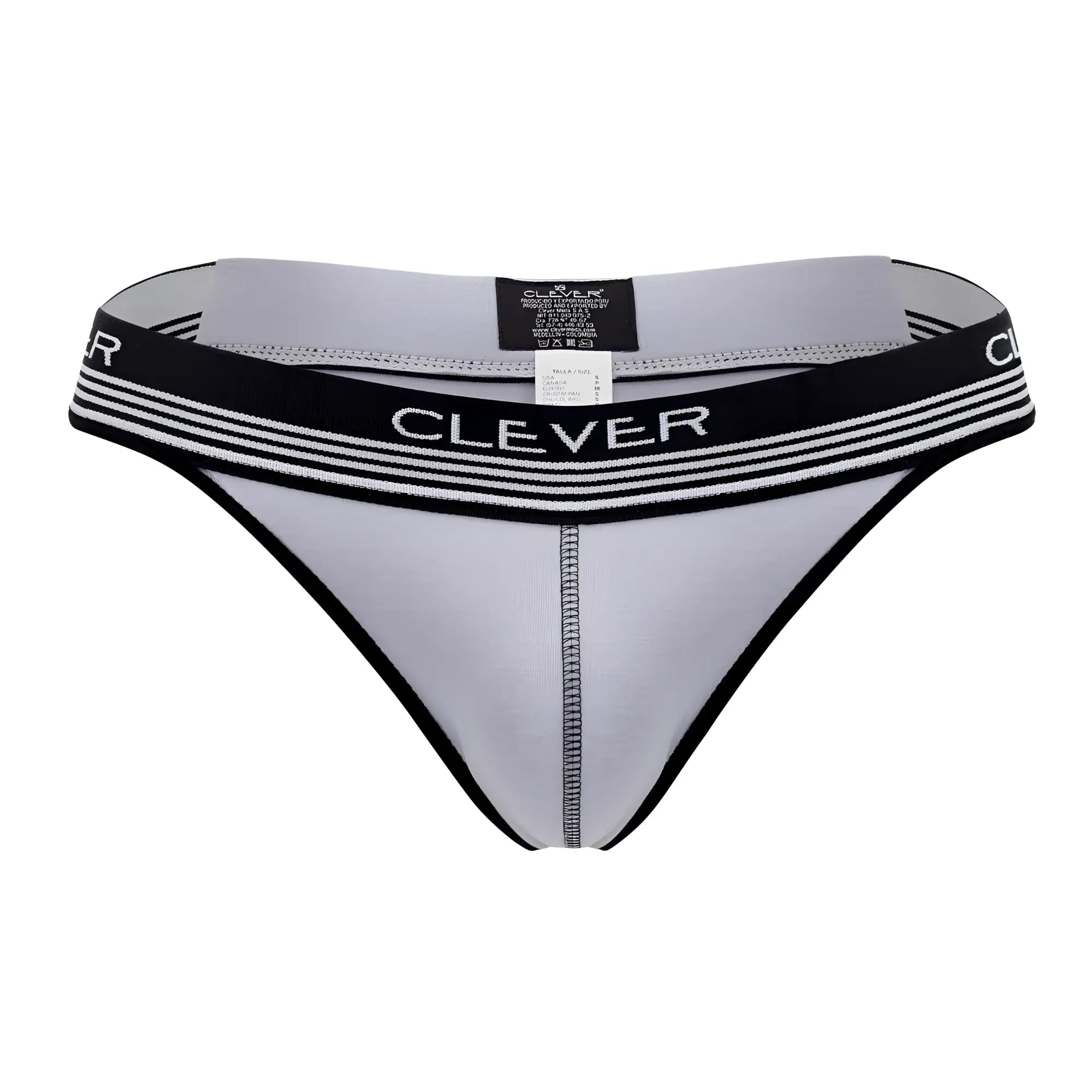 Gray and black clever 0926 comfy thong with striped waistband showing the back side of the product