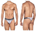 Light gray and black striped clever 0926 comfy thong with branded waistband showing front side details