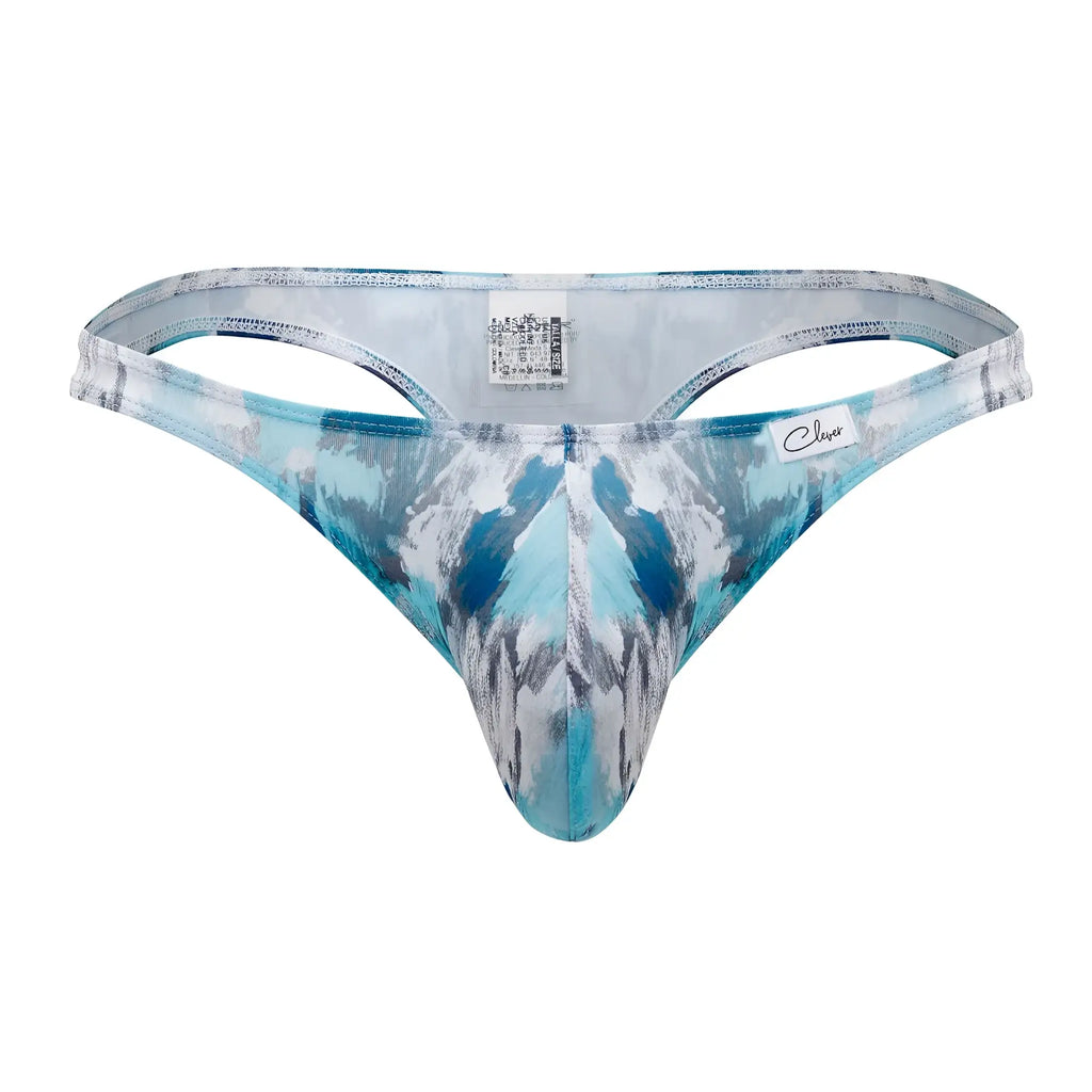Clever 0932 Art thongs color gray men’s blue and white abstract mountain pattern thong with sleek form-fitting design