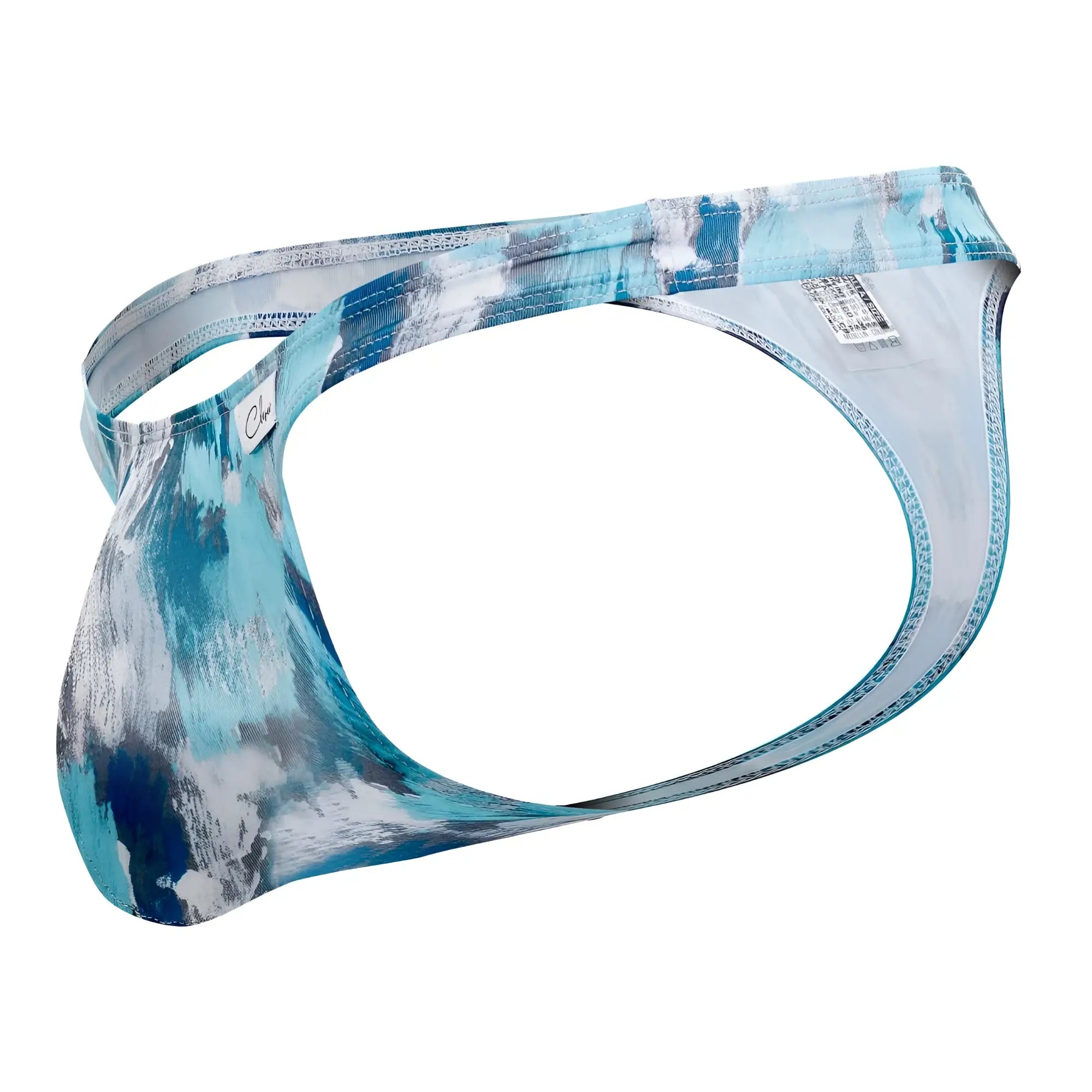 Men’s thong clever 0932 art thongs gray in turquoise and white abstract paint-splatter pattern with modern design
