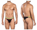 Black briefs with a vibrant red yellow and green striped waistband from Clever 0939 Orion thongs color black collection