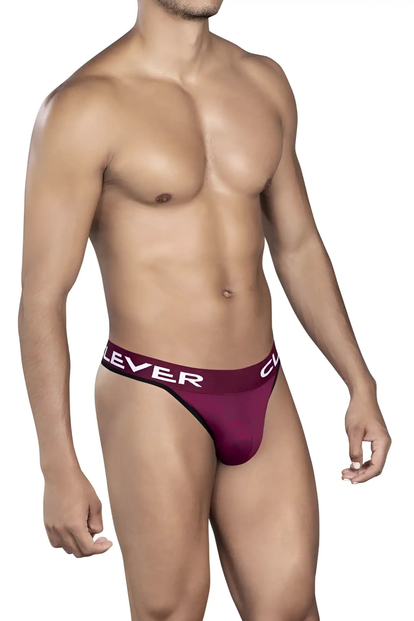 Maroon and black clever 0940 jasped athletic briefs with white clever waistband branding in grape color