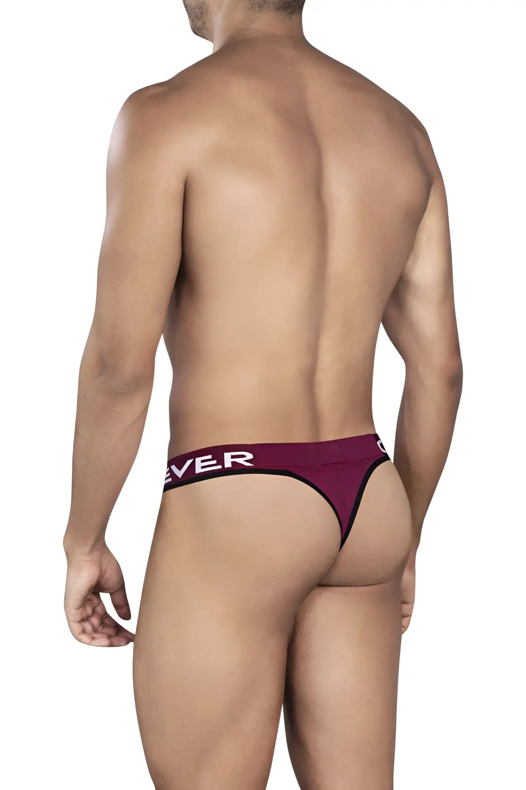 Maroon clever 0940 jasped thong with black trim and white ever branding on waistband front view