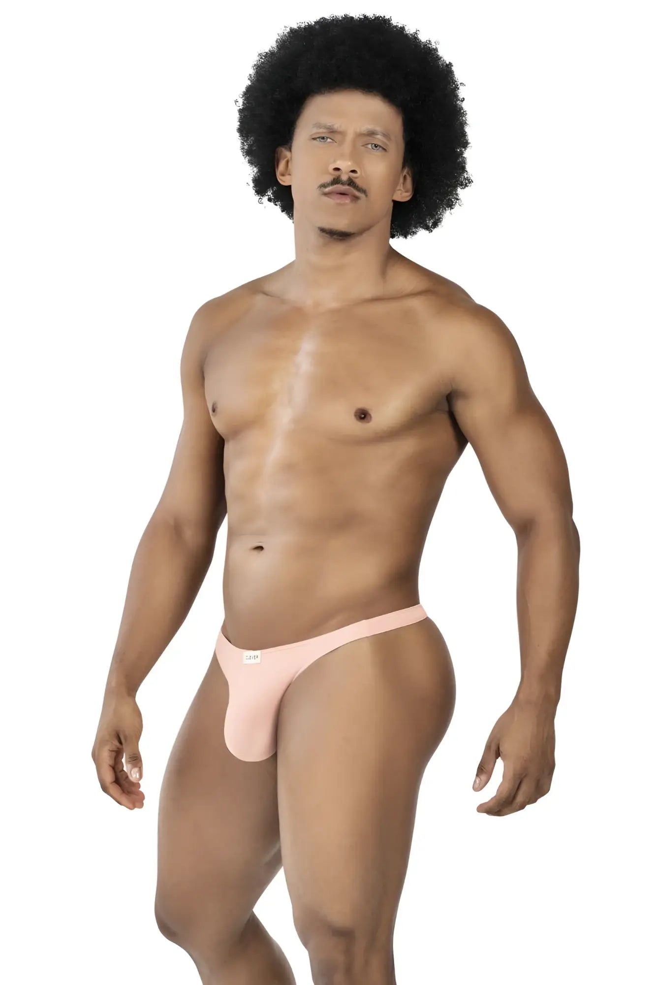 A light pink form-fitting thong made of smooth fabric from clever 100007 3pk australian latin thongs collection