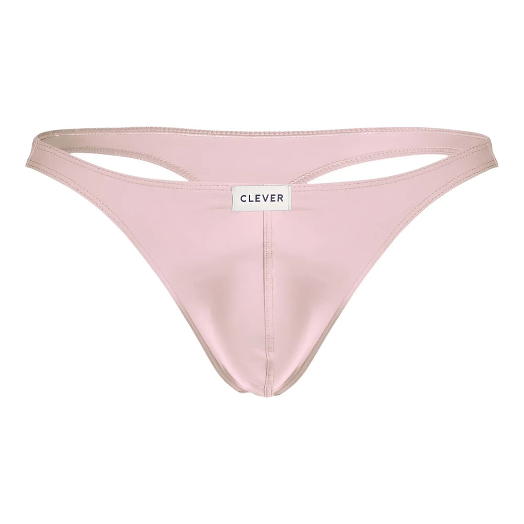 Light pink satin thong with minimalist design and clever brand label from clever 100007 3pk australian latin thongs