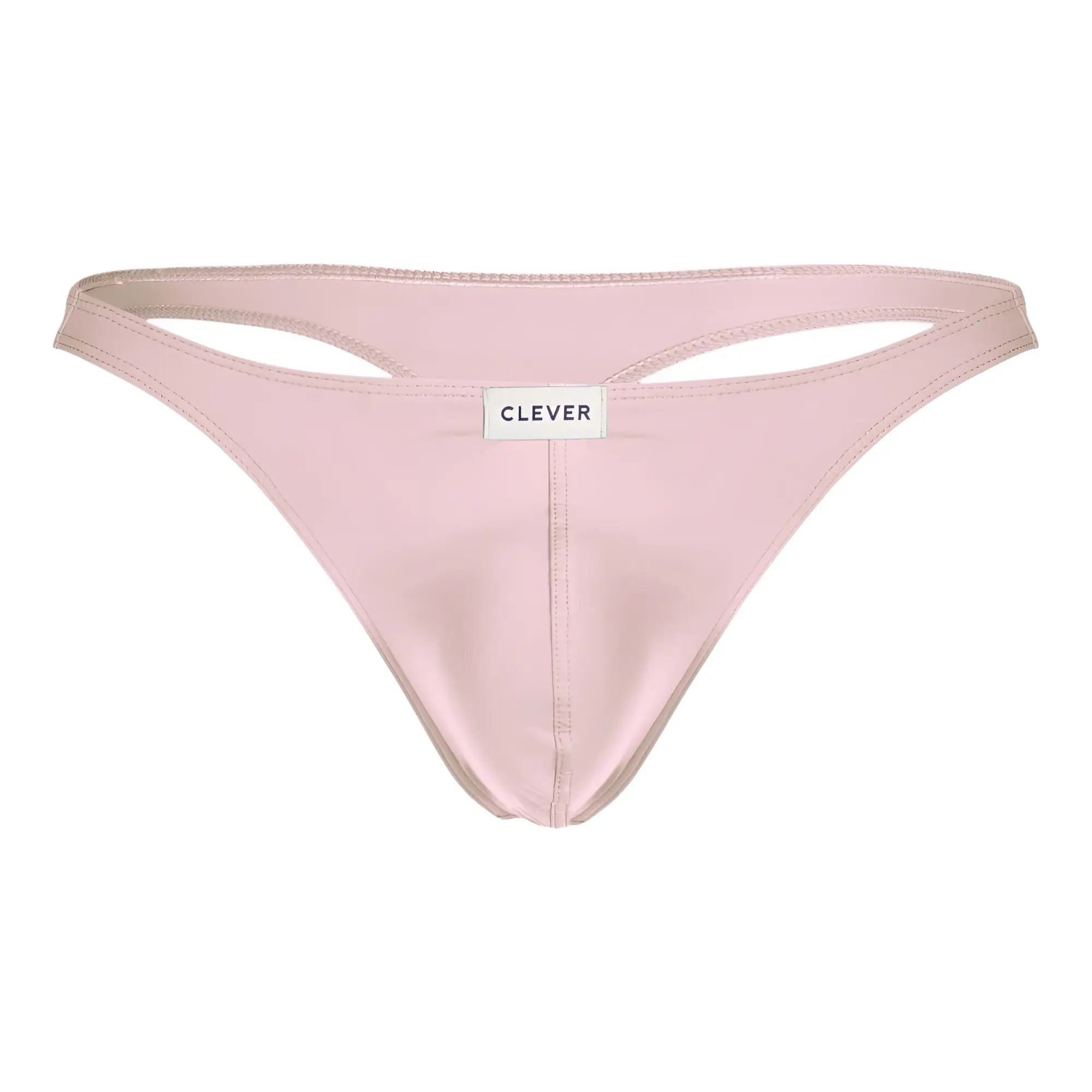 Light pink satin thong with minimalist design and clever brand label from clever 100007 3pk australian latin thongs