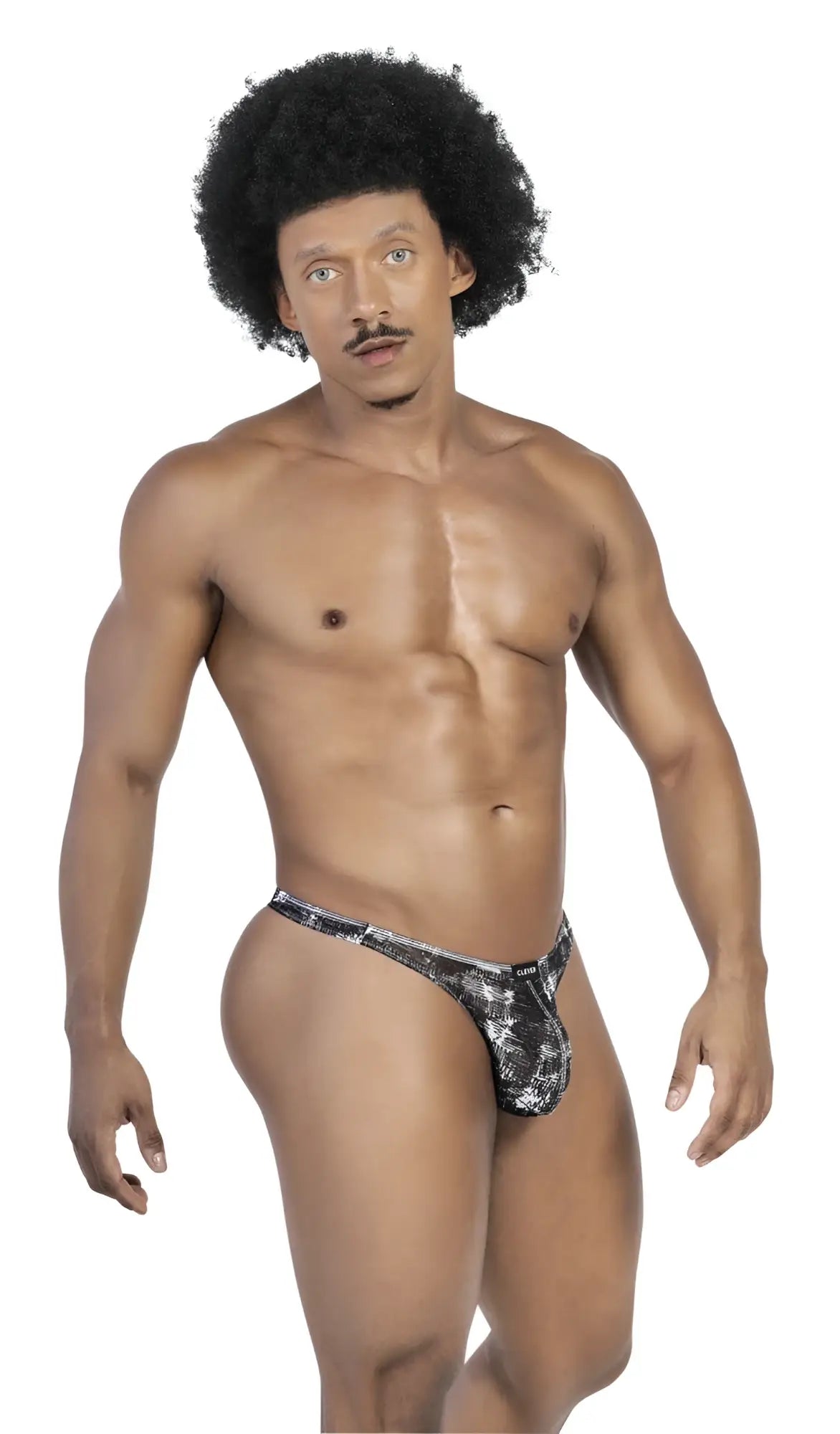 Black and gray patterned men’s thong with subtle sheen from Clever 100008 Australian Latin thongs 3PK collection