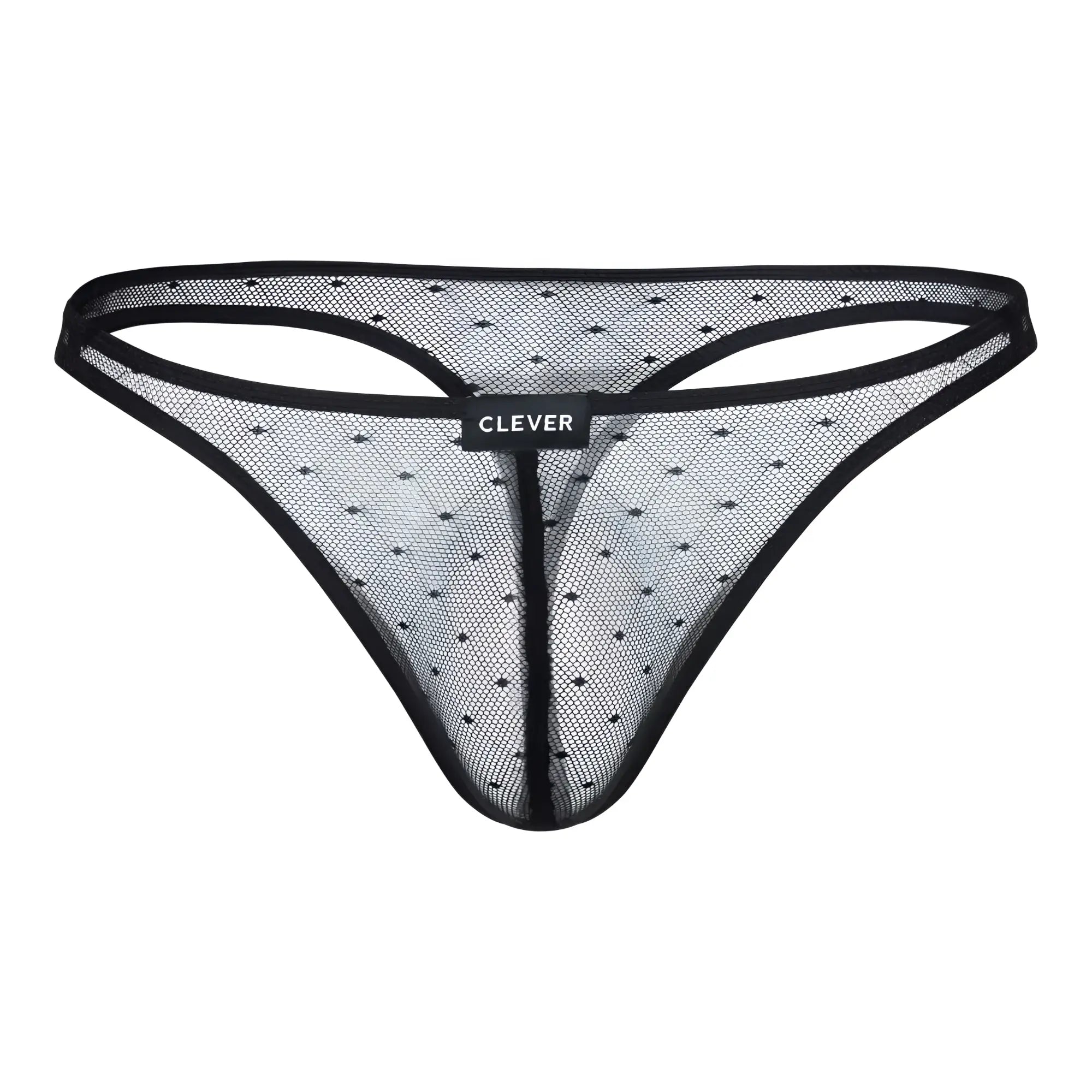 Black mesh thong with subtle pattern and reinforced trim from Clever 100008 Australian Latin Thongs 3PK in black