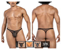 Black sheer mesh thong with dotted pattern and elastic trim from clever 100008 3pk australian latin thongs set