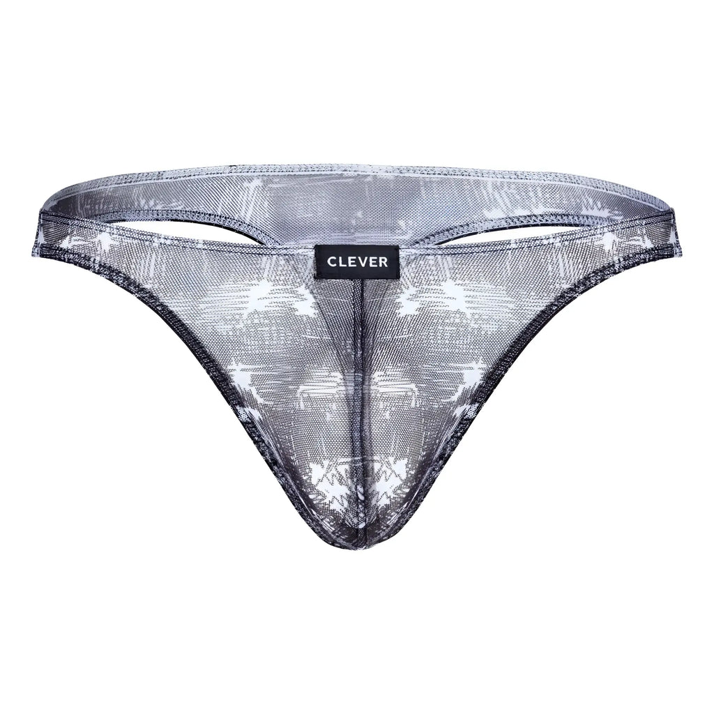 Black and white patterned sheer mesh thong with clever brand label part of clever 100008 3pk australian latin thongs