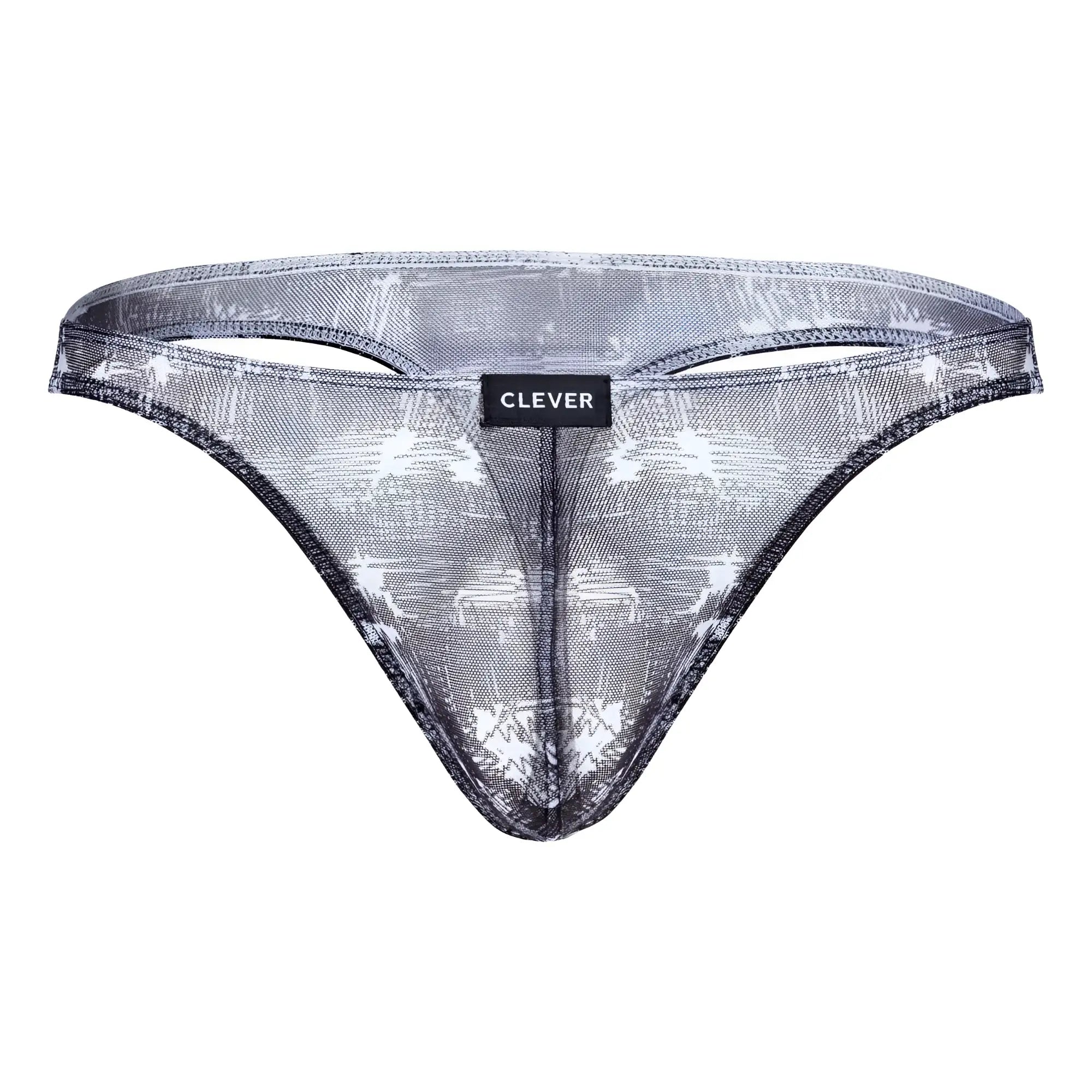 Black and white patterned sheer mesh thong with clever brand label part of clever 100008 3pk australian latin thongs