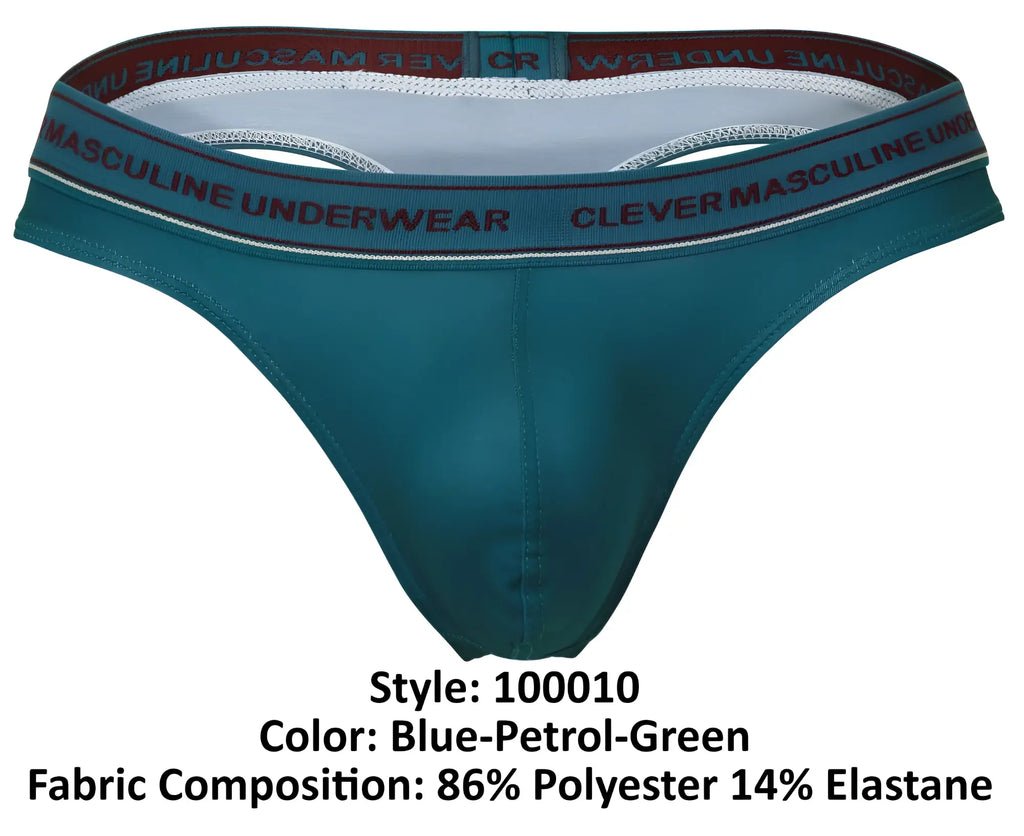 Teal blue-petrol-green clever 100010 3pk australian latin thong with branded elastic waistband for masculine underwear