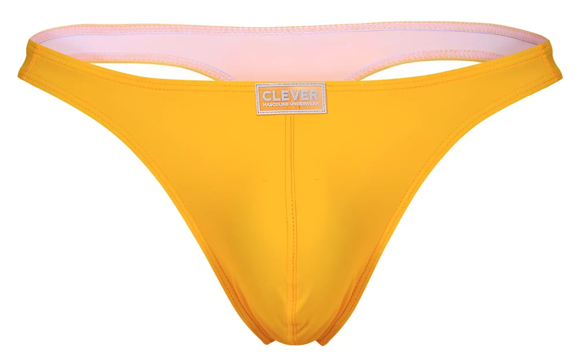 Bright yellow thong with soft pink inner lining and clever brand label from Clever 10009 7PK Pride thongs multi-colored pack