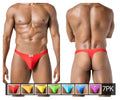 Red form-fitting thong with a small rectangular logo front from clever 10009 7pk pride thongs color multi-colored pack