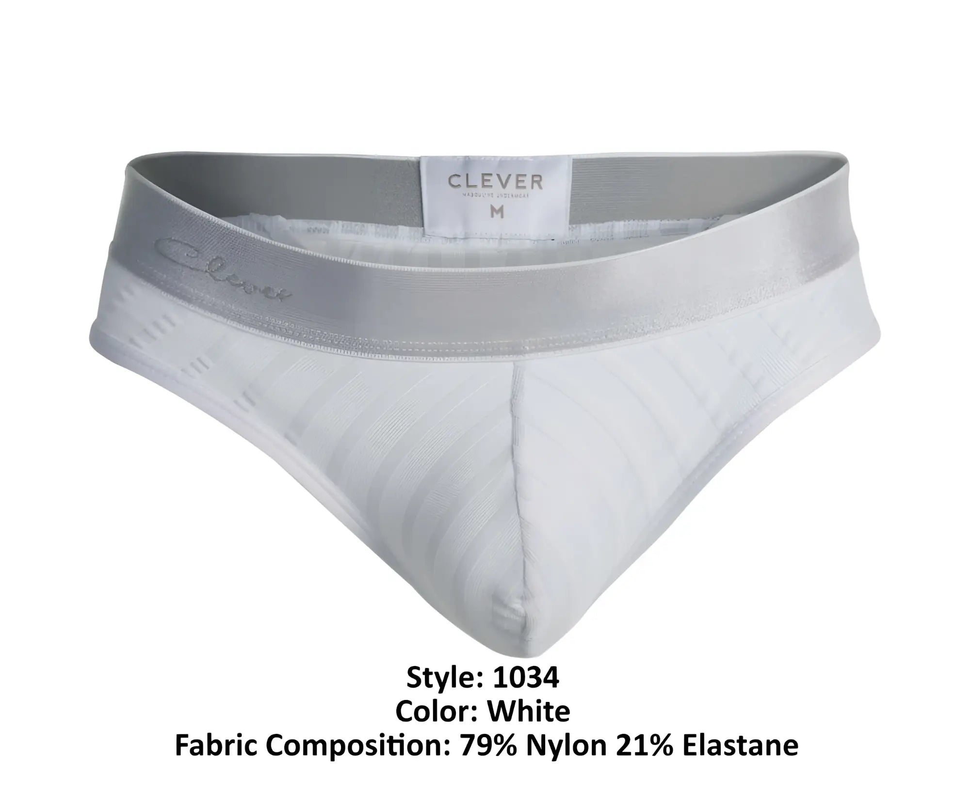 White clever 1034 lucerna briefs with satin gray waistband and silver embroidered brand name for men