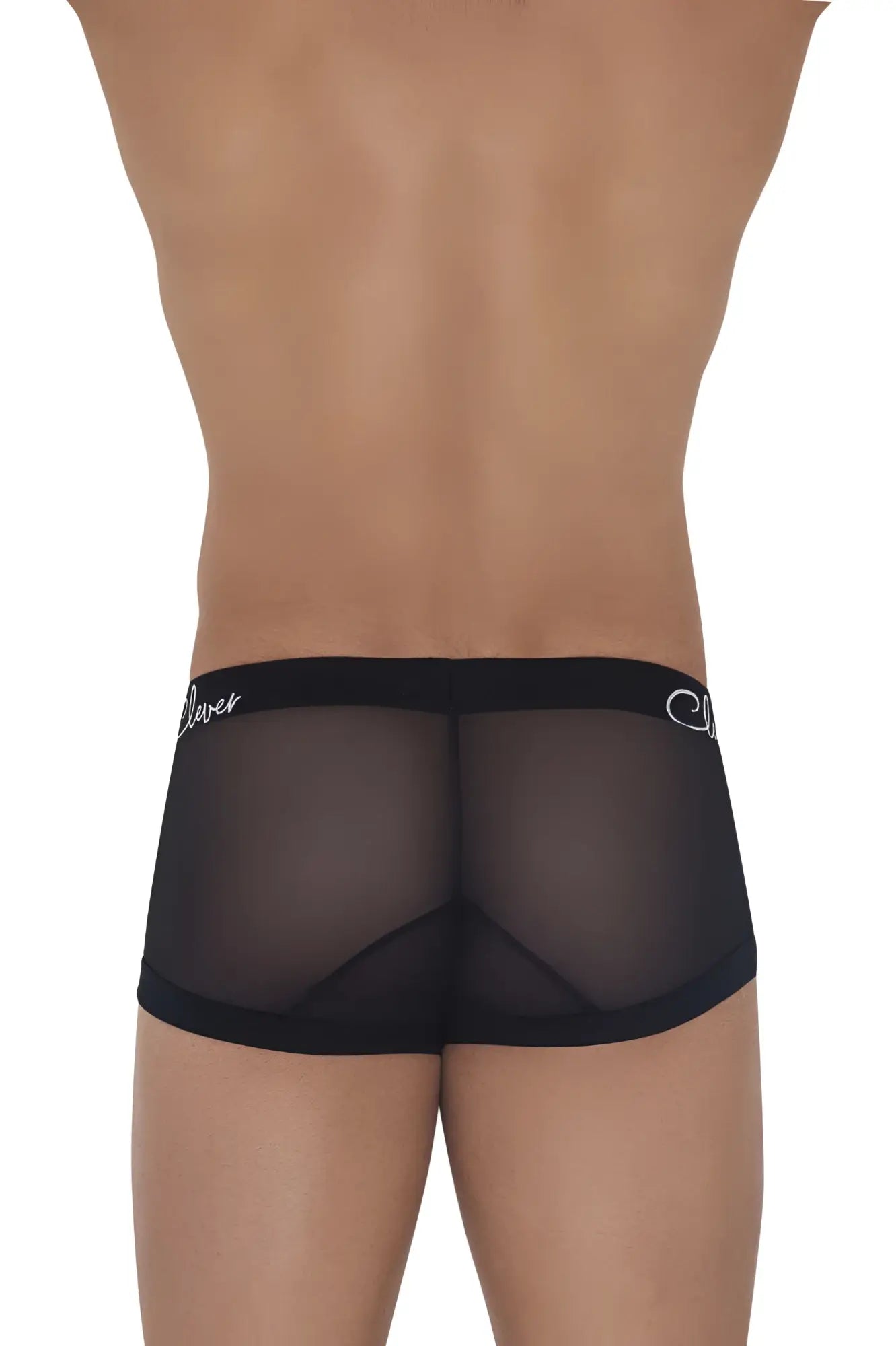 Black sheer mesh briefs clever 1226 demon trunks with solid black waistband and white cursive branding