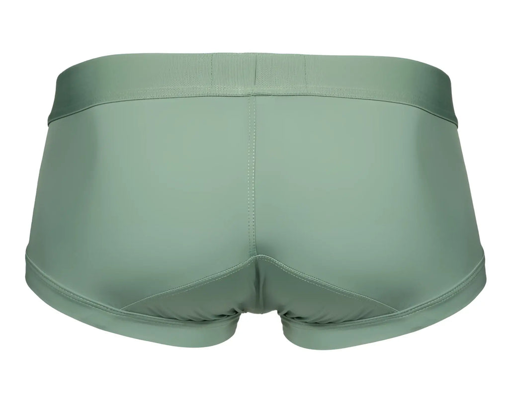 A sleek sage green clever 1306 tribe trunks brief with smooth fabric waistband and tailored seams