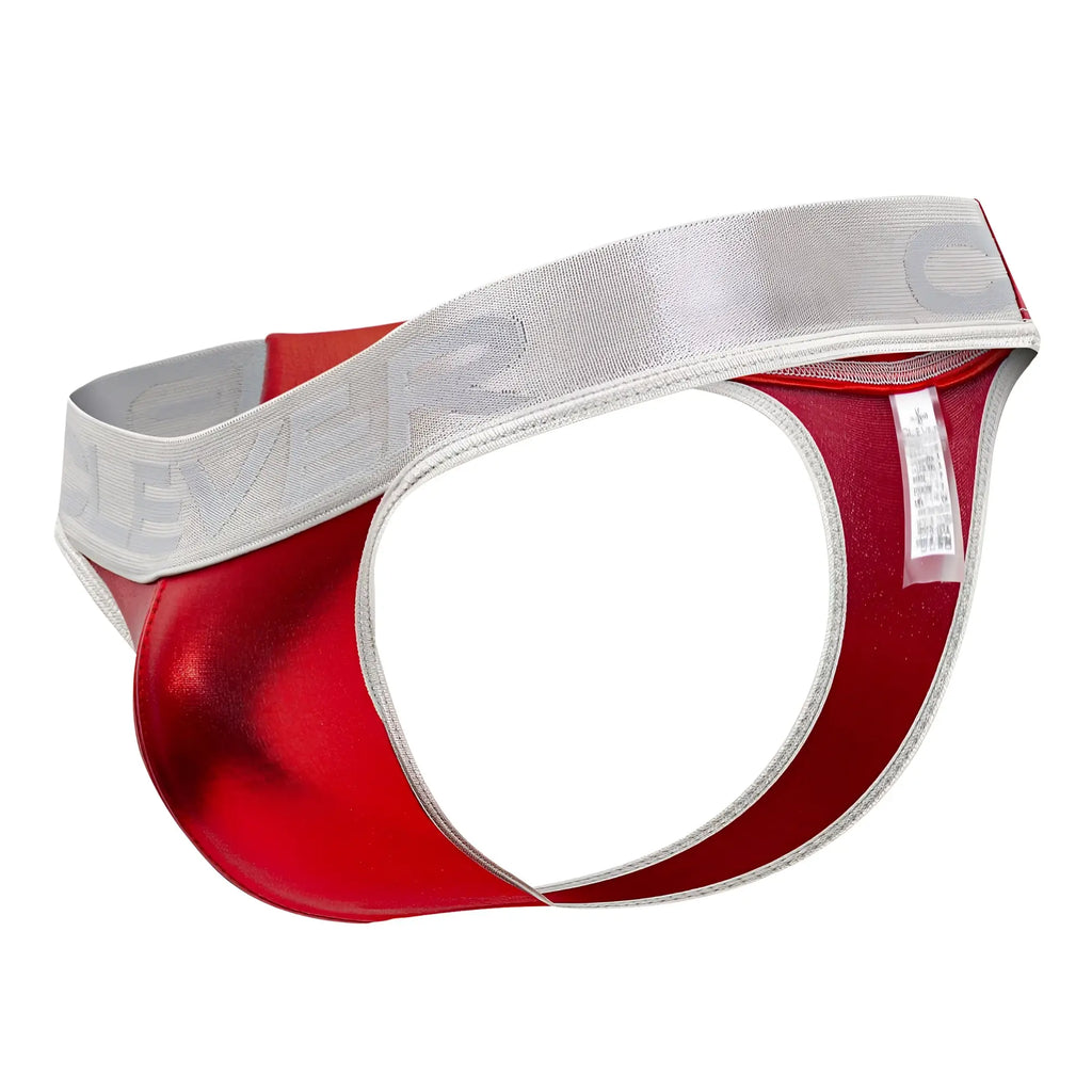 Red metallic clever 1410 earth thong briefs with a silver severe embossed elastic waistband