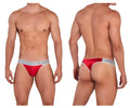 Red satin clever 1410 earth briefs with silver elastic waistband featuring ever brand name in bold lettering