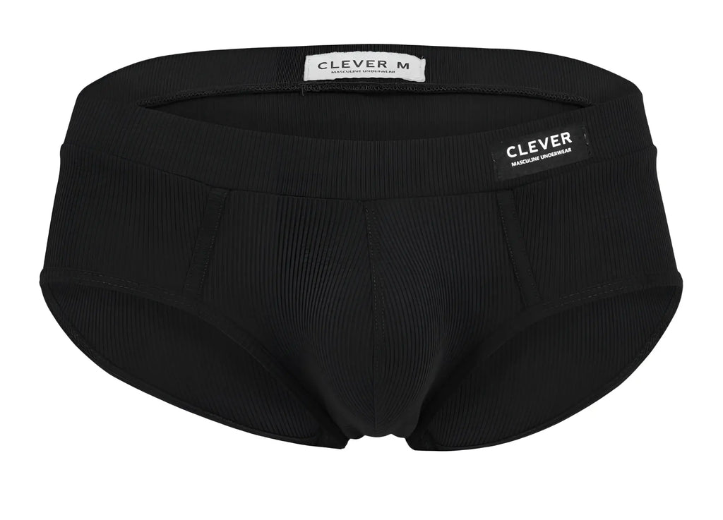 Black ribbed cotton clever 1605 spirit briefs with a clever m label on the waistband
