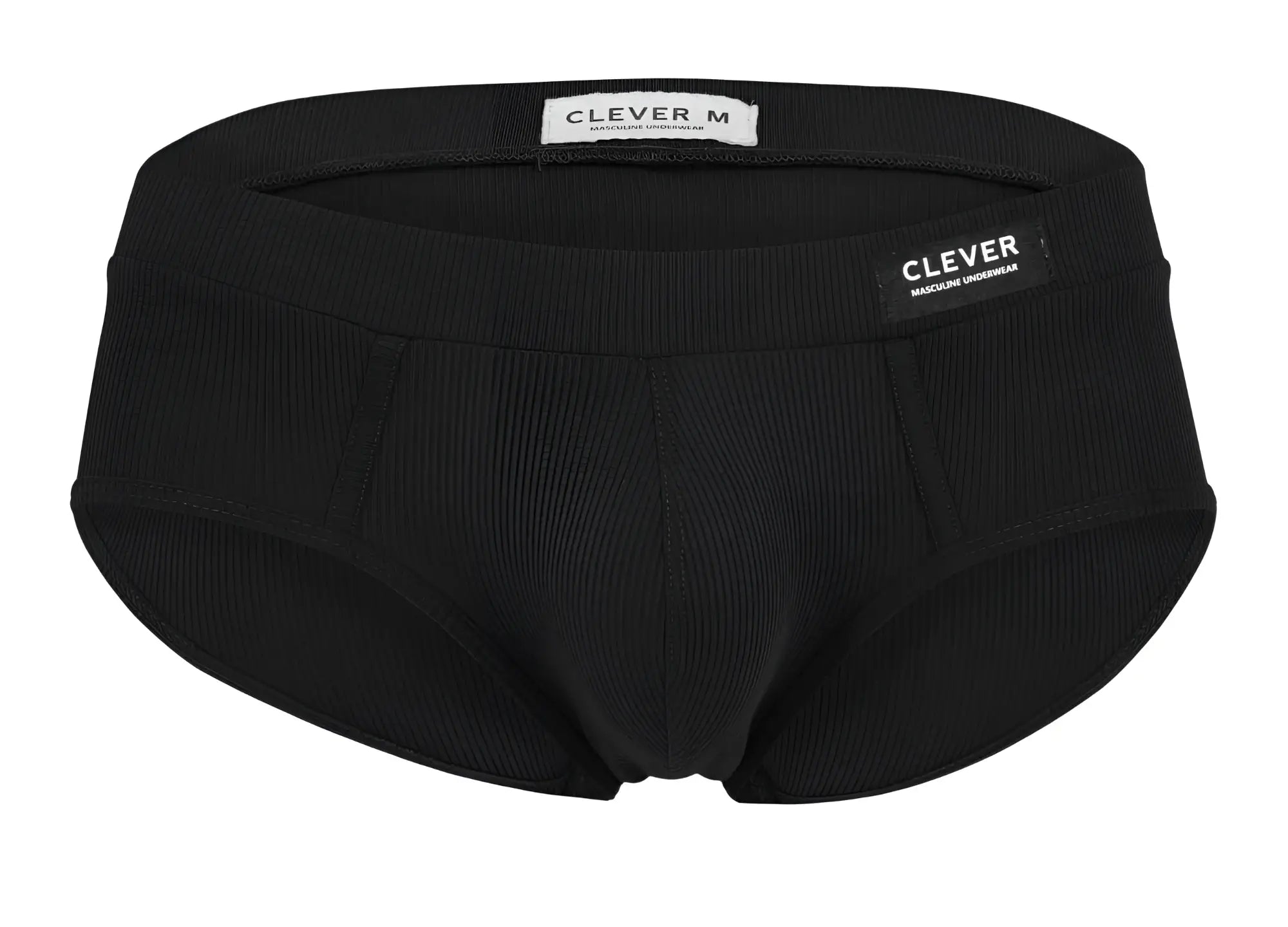Black ribbed cotton clever 1605 spirit briefs with a clever m label on the waistband