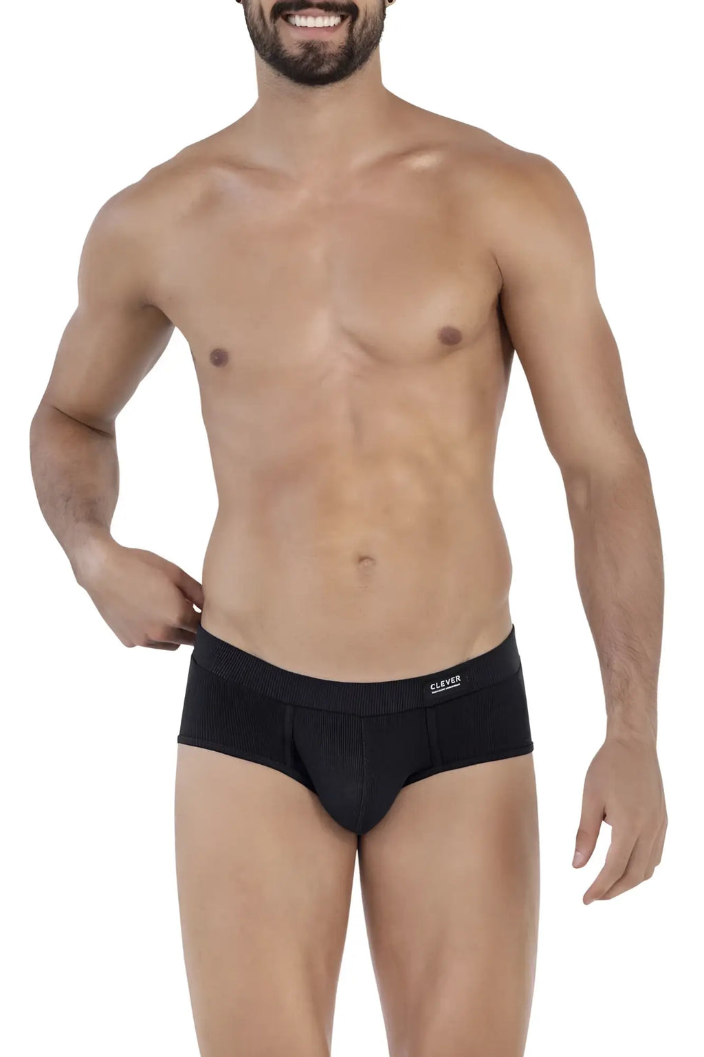 Black ribbed cotton clever 1605 spirit briefs with a sleek form-fitting design and embroidered waistband logo