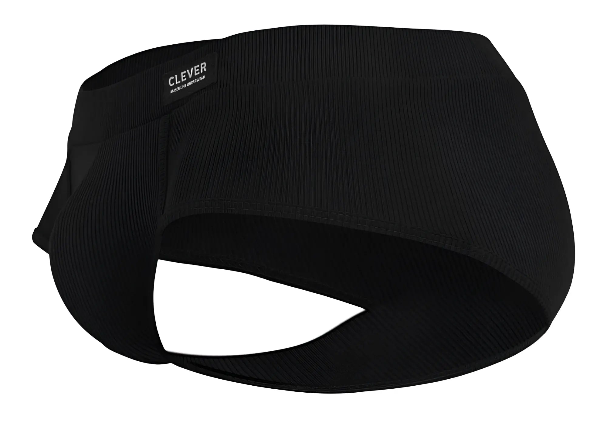 Black ribbed fabric headband with clever brand label on inner side in clever 1605 spirit briefs color black product